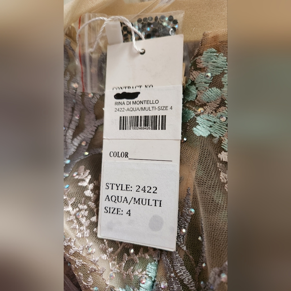 NWT Size 4 Rina diMontella Aqua & Multi Embroidered Botanical Gown - Picture 14 of 14
